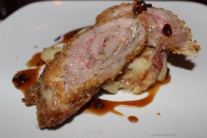 Veal Cordon Bleu Layered with Ham and Melted Provolone Cheese Served with Mushroom Ragoût and Marsala Sauce
